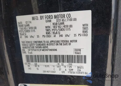 2014 Ford F-150 Stx из США, поврежденный, VIN 1FTFW1CF4EKF06506